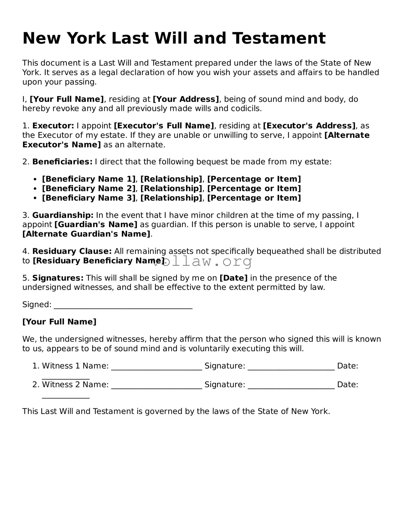 Attorney-Verified  Last Will and Testament Form for New York