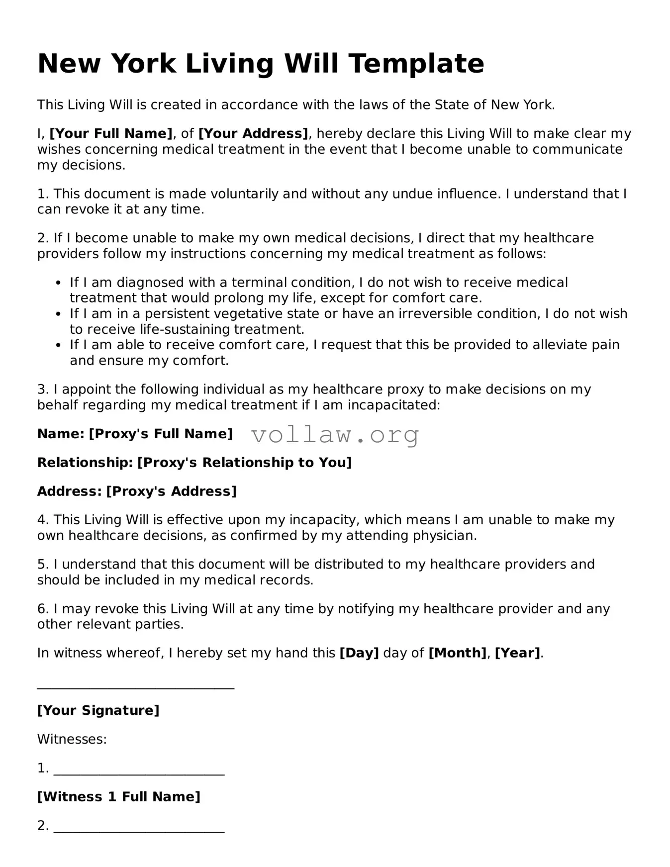 Attorney-Verified  Living Will Form for New York