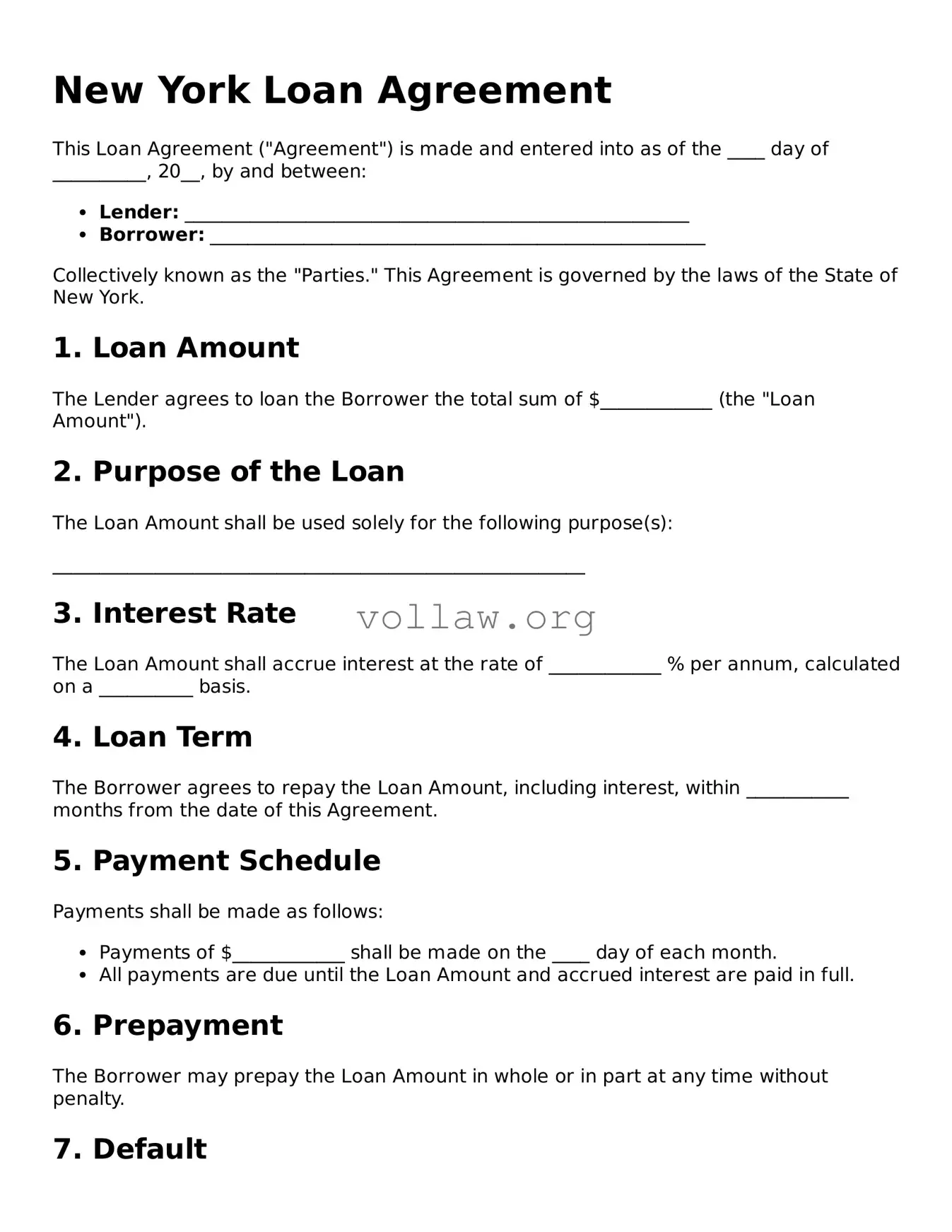 Attorney-Verified  Loan Agreement Form for New York