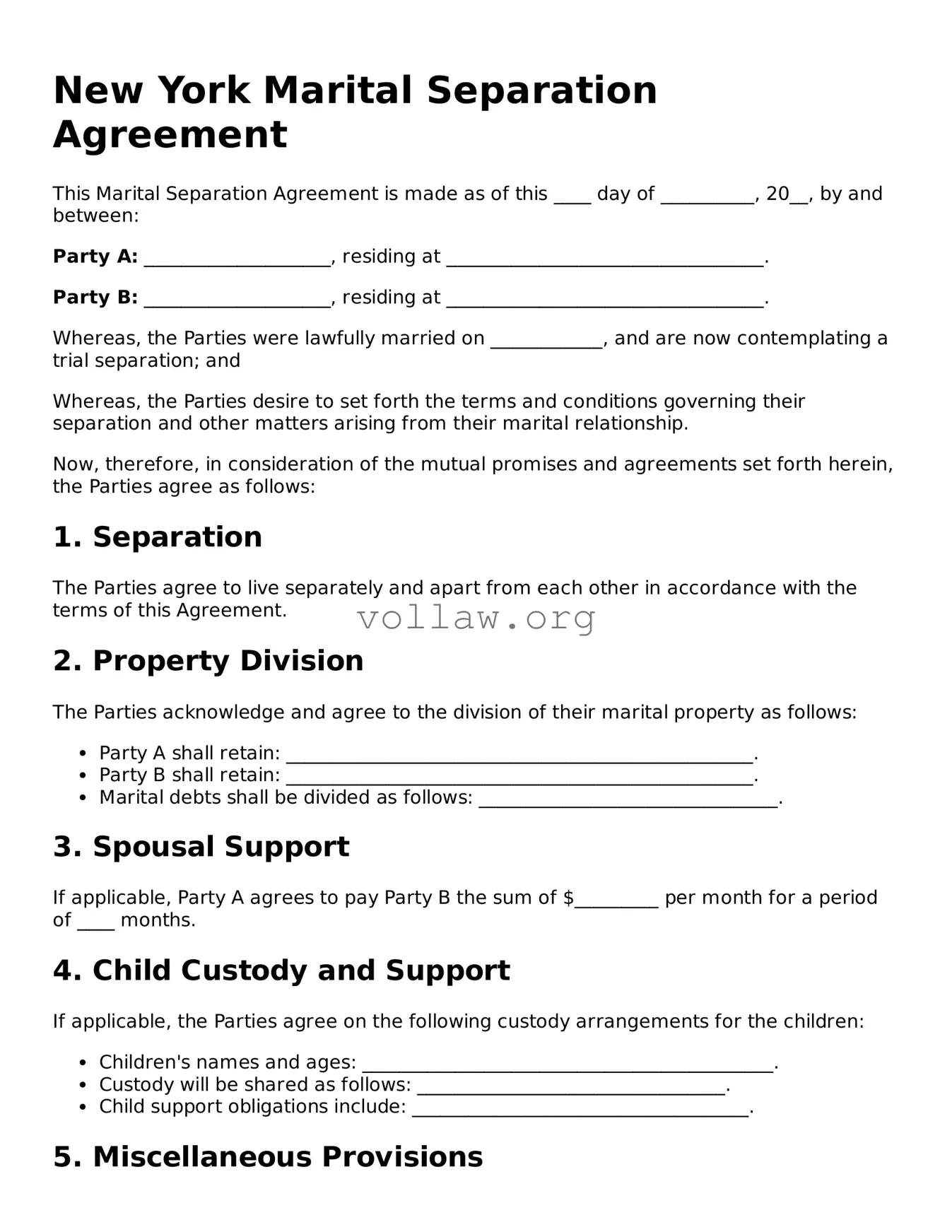 Attorney-Verified  Marital Separation Agreement Form for New York