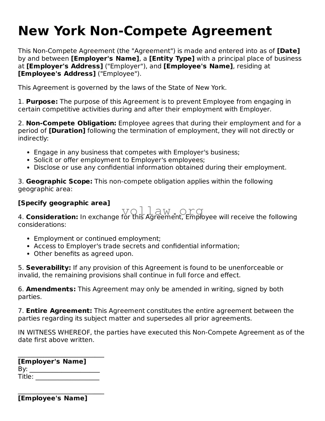 Attorney-Verified  Non-compete Agreement Form for New York