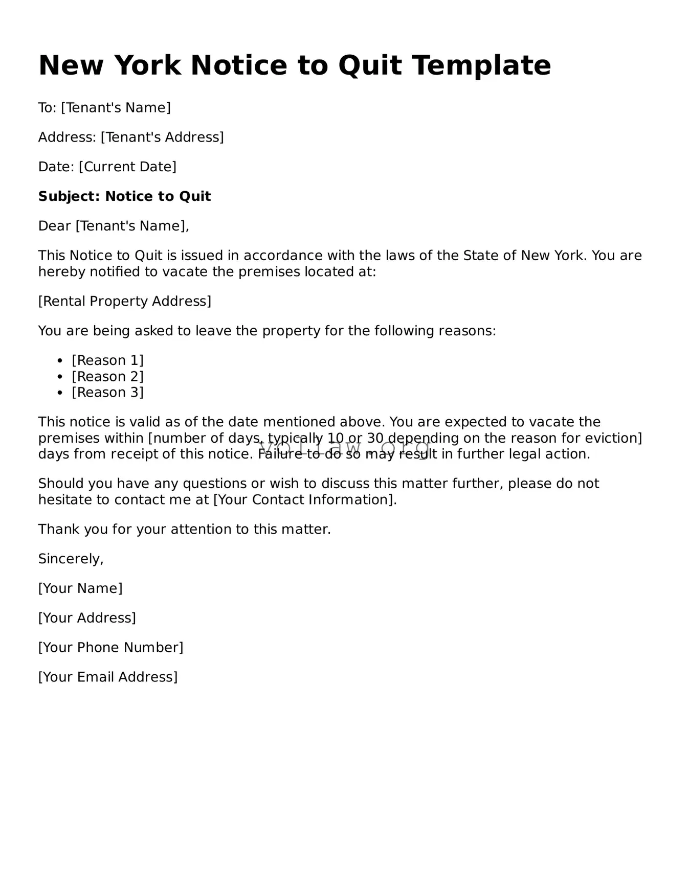Attorney-Verified  Notice to Quit Form for New York