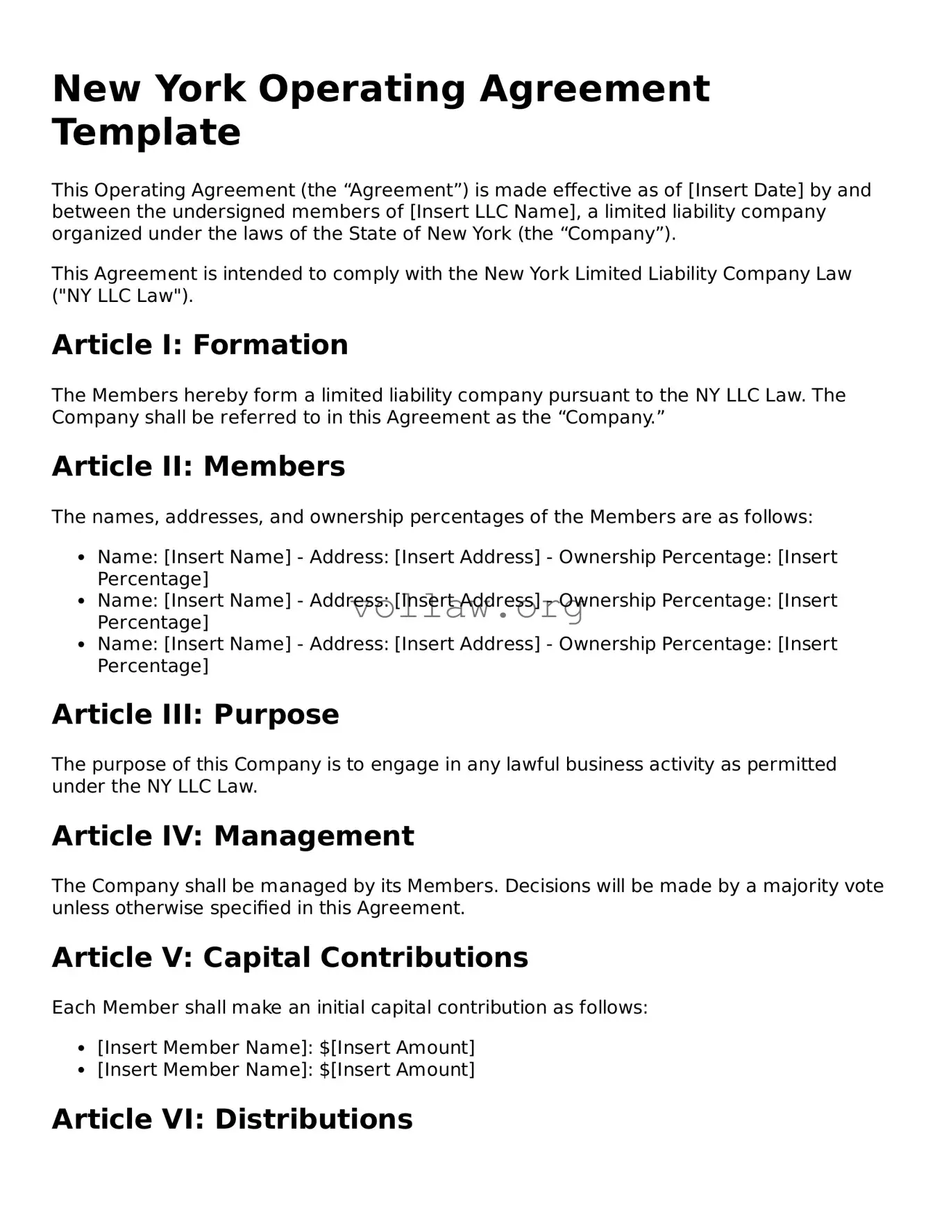 Attorney-Verified  Operating Agreement Form for New York