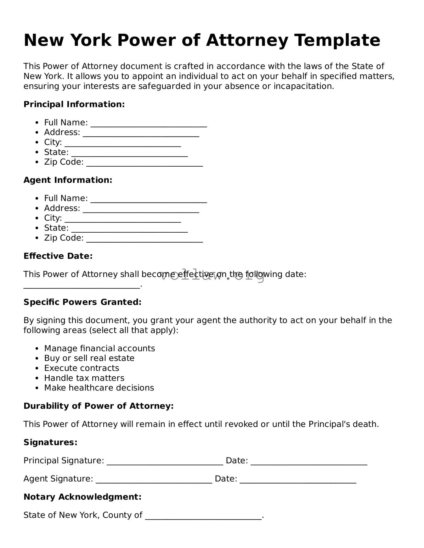 Attorney-Verified  Power of Attorney Form for New York