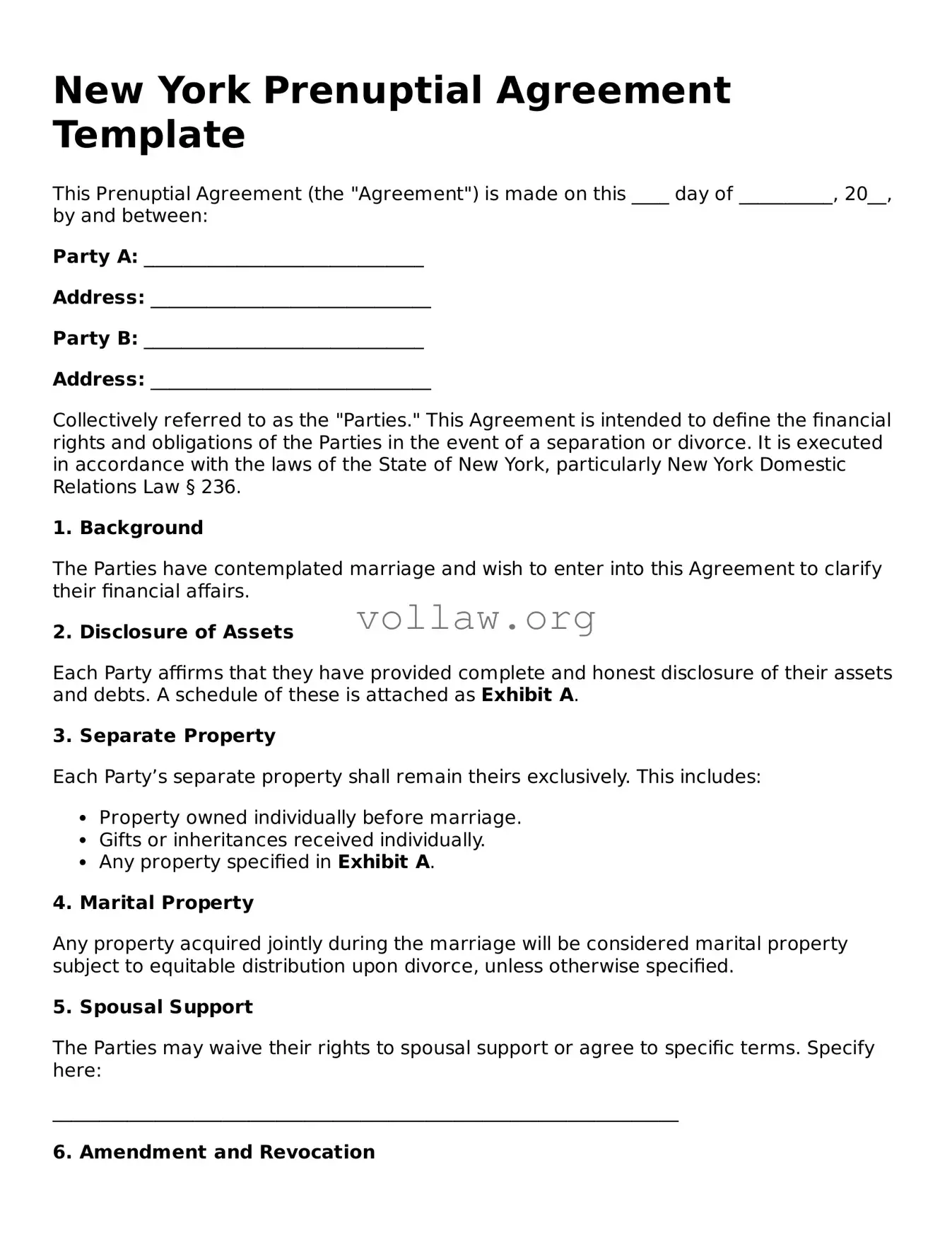 Attorney-Verified  Prenuptial Agreement Form for New York
