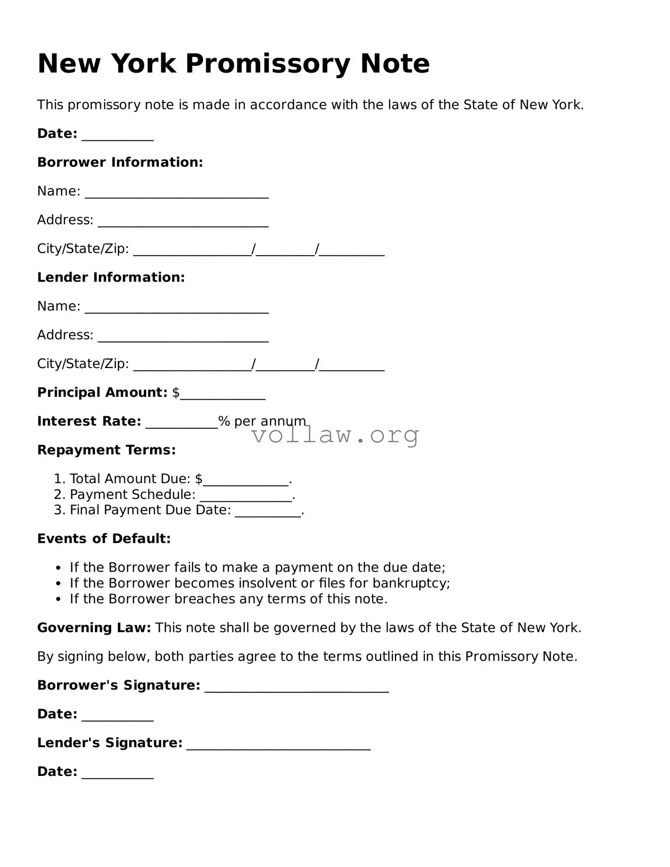 Attorney-Verified  Promissory Note Form for New York
