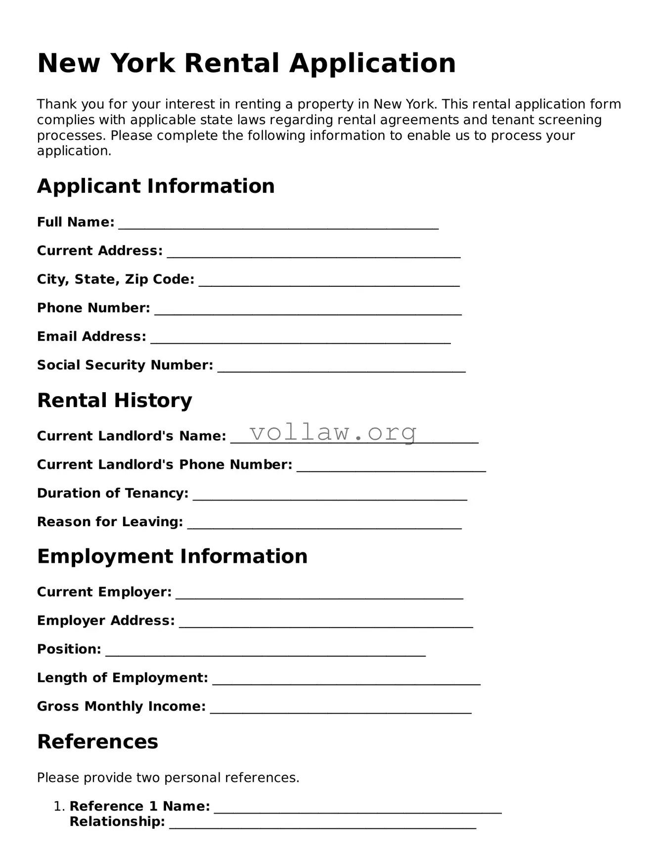Attorney-Verified  Rental Application Form for New York
