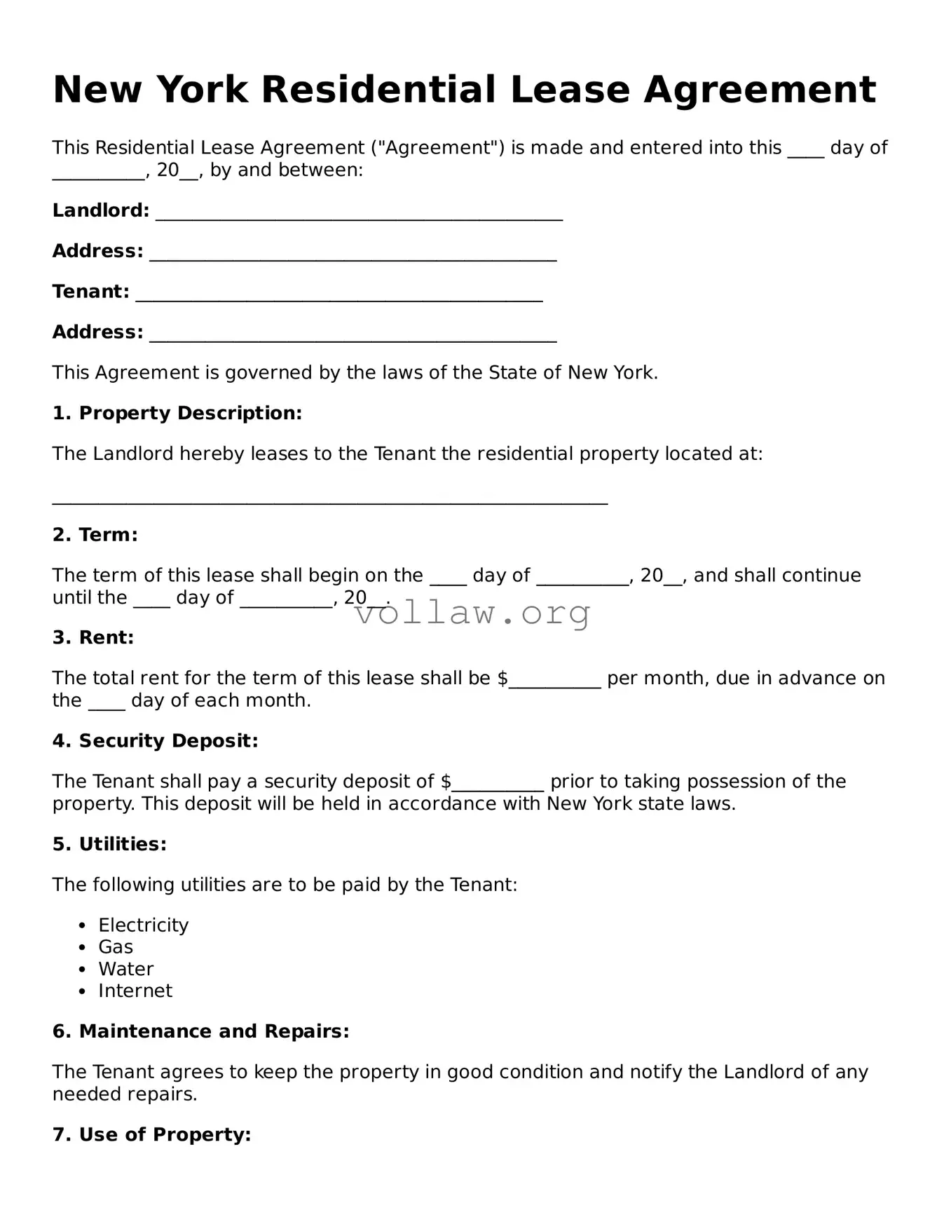 Attorney-Verified  Residential Lease Agreement Form for New York