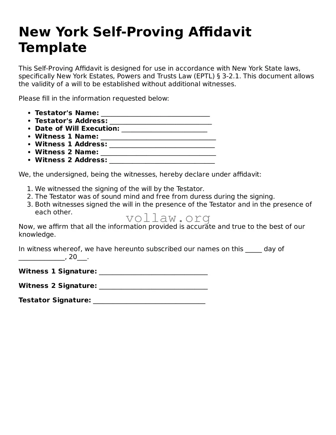 Attorney-Verified  Self-Proving Affidavit Form for New York