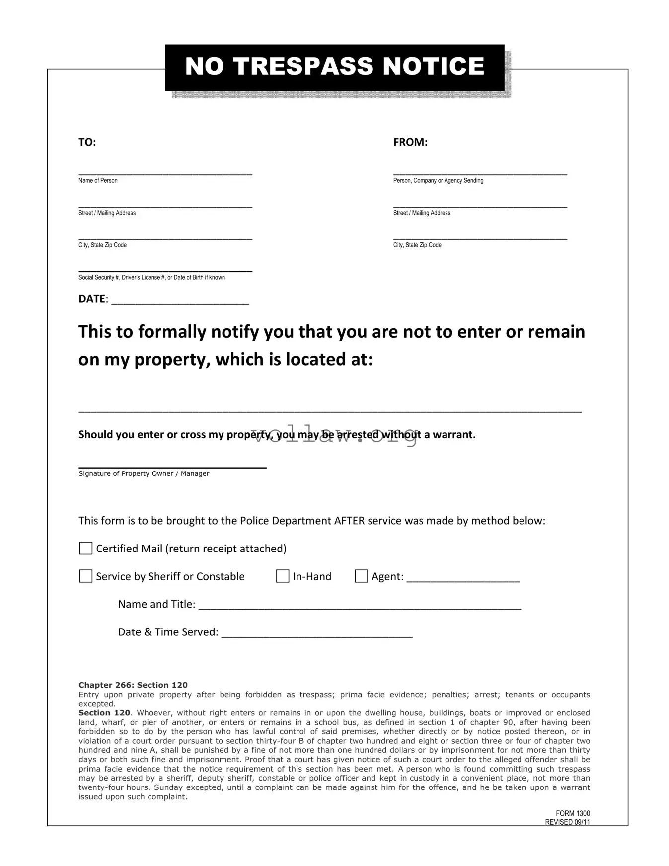 No Trespassing Letter Template