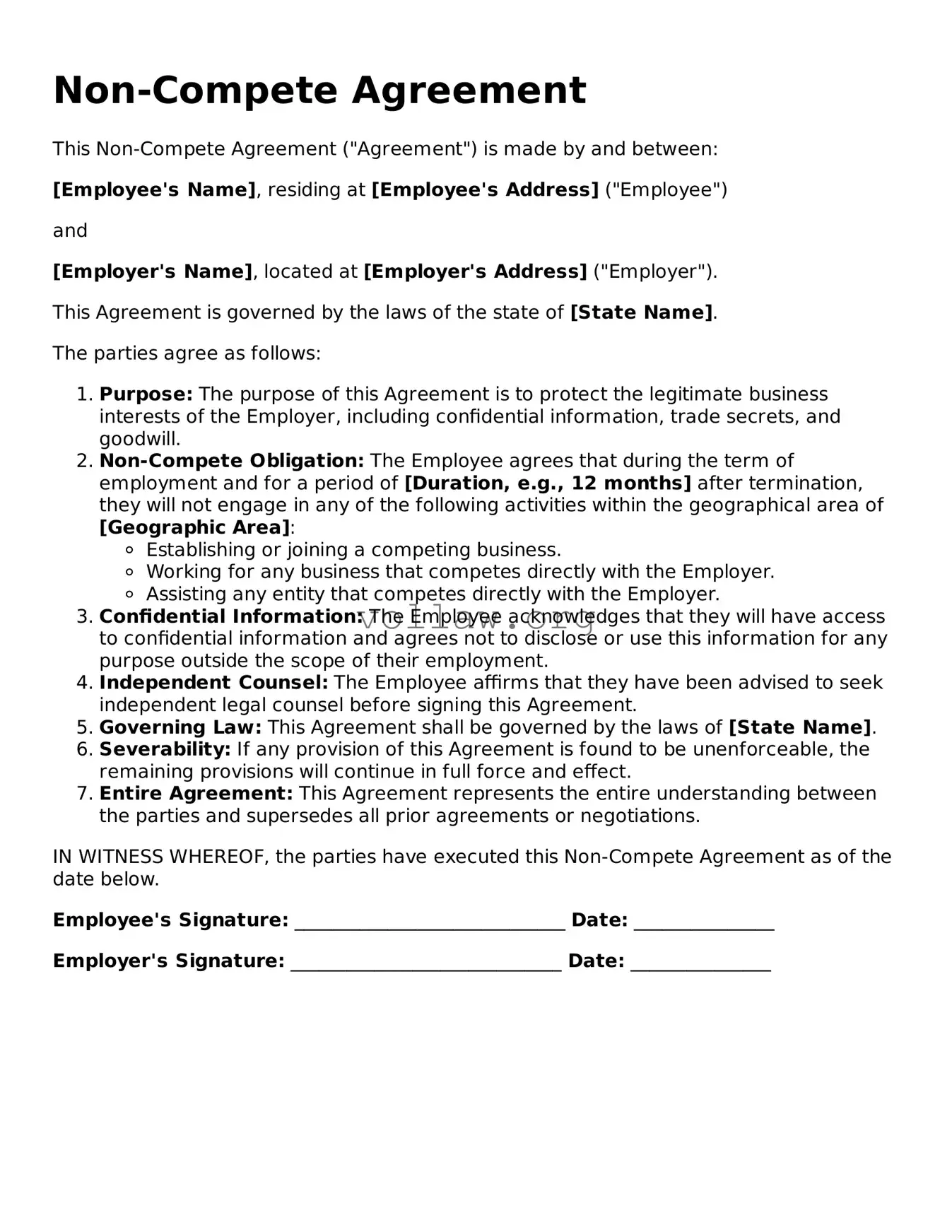 Free Non-compete Agreement Form