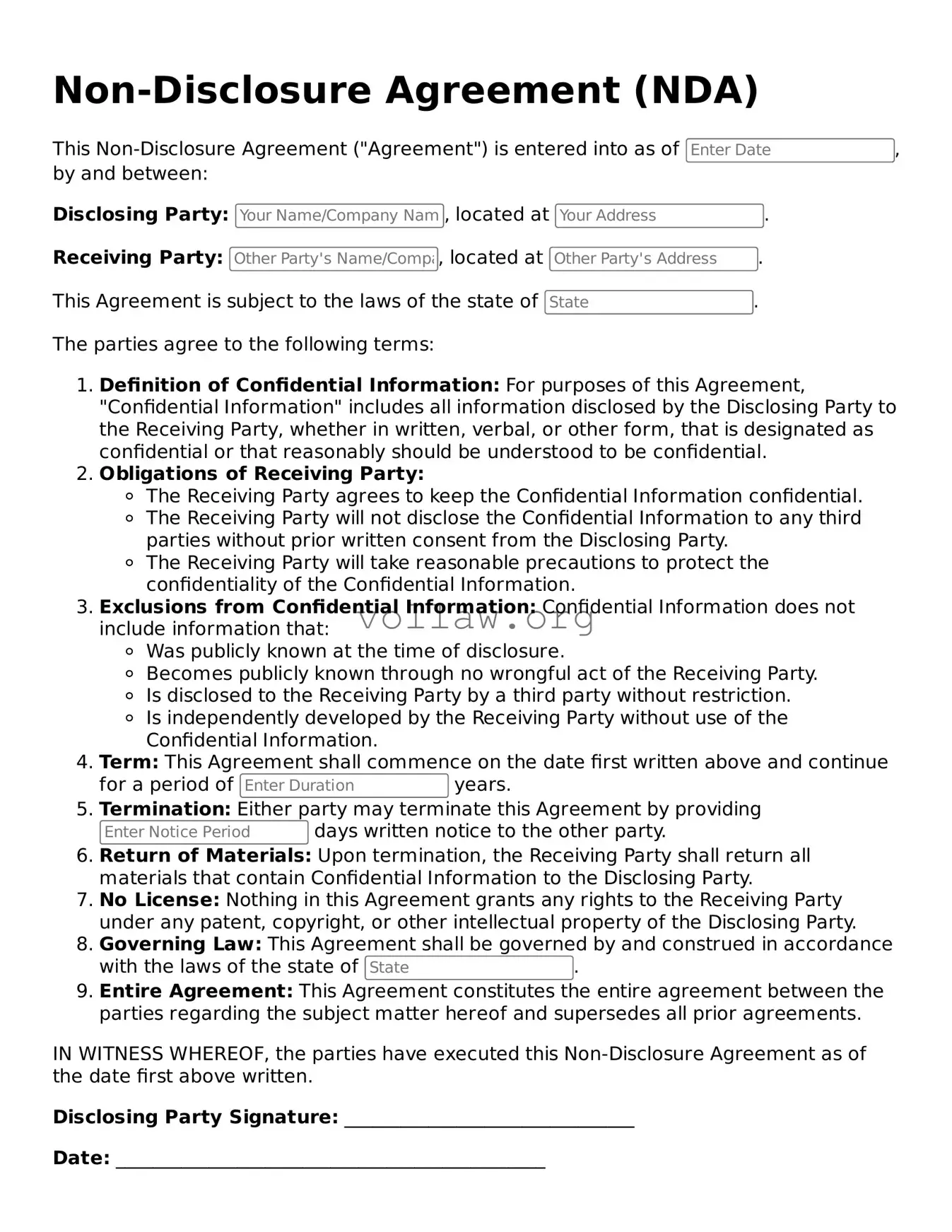 Free Non-disclosure Agreement Form