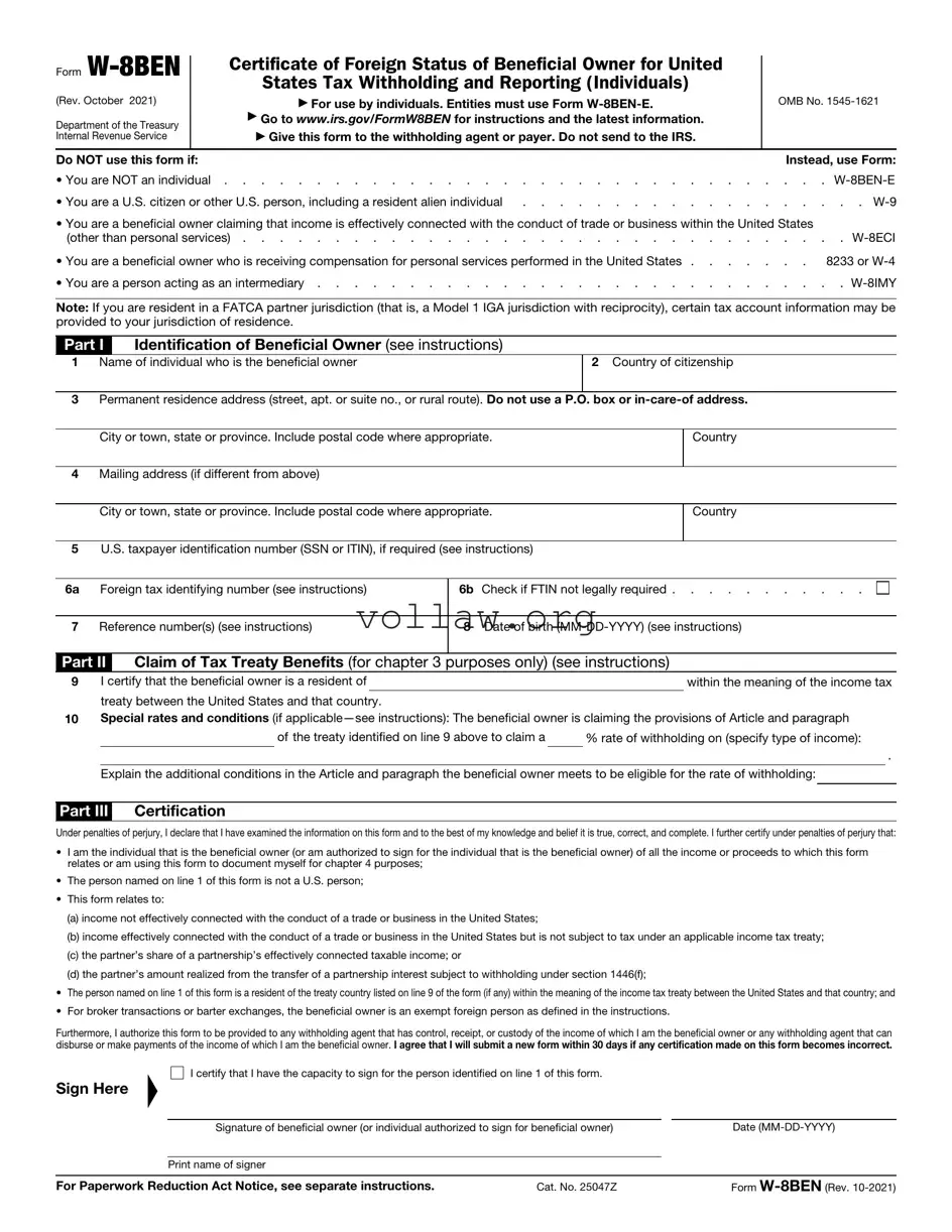 IRS W-8BEN Template