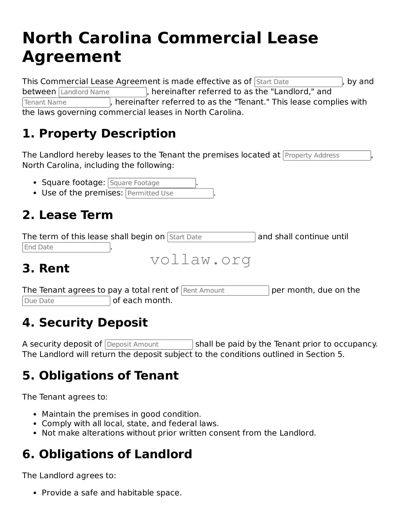 Attorney-Verified  Commercial Lease Agreement Form for North Carolina