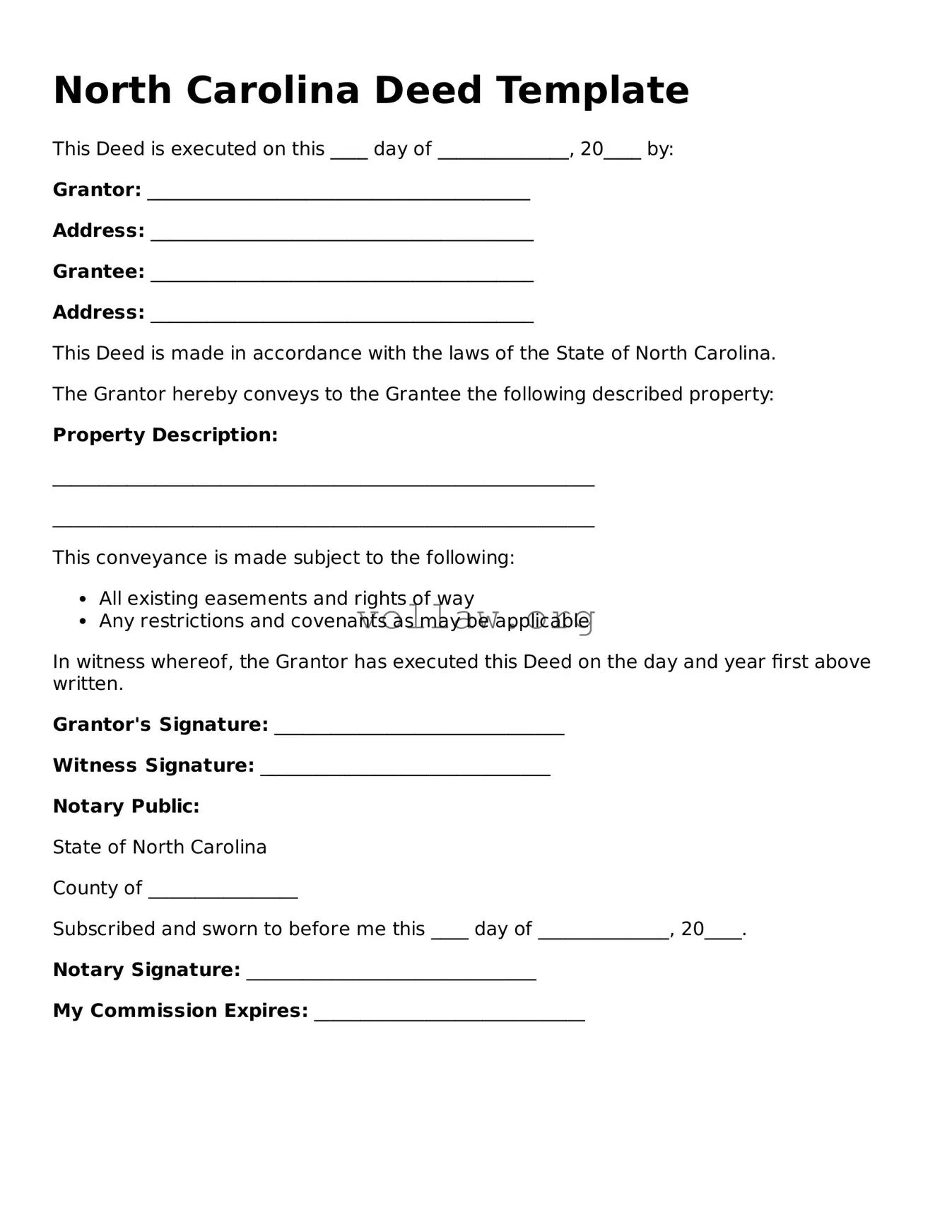 Attorney-Verified  Deed Form for North Carolina