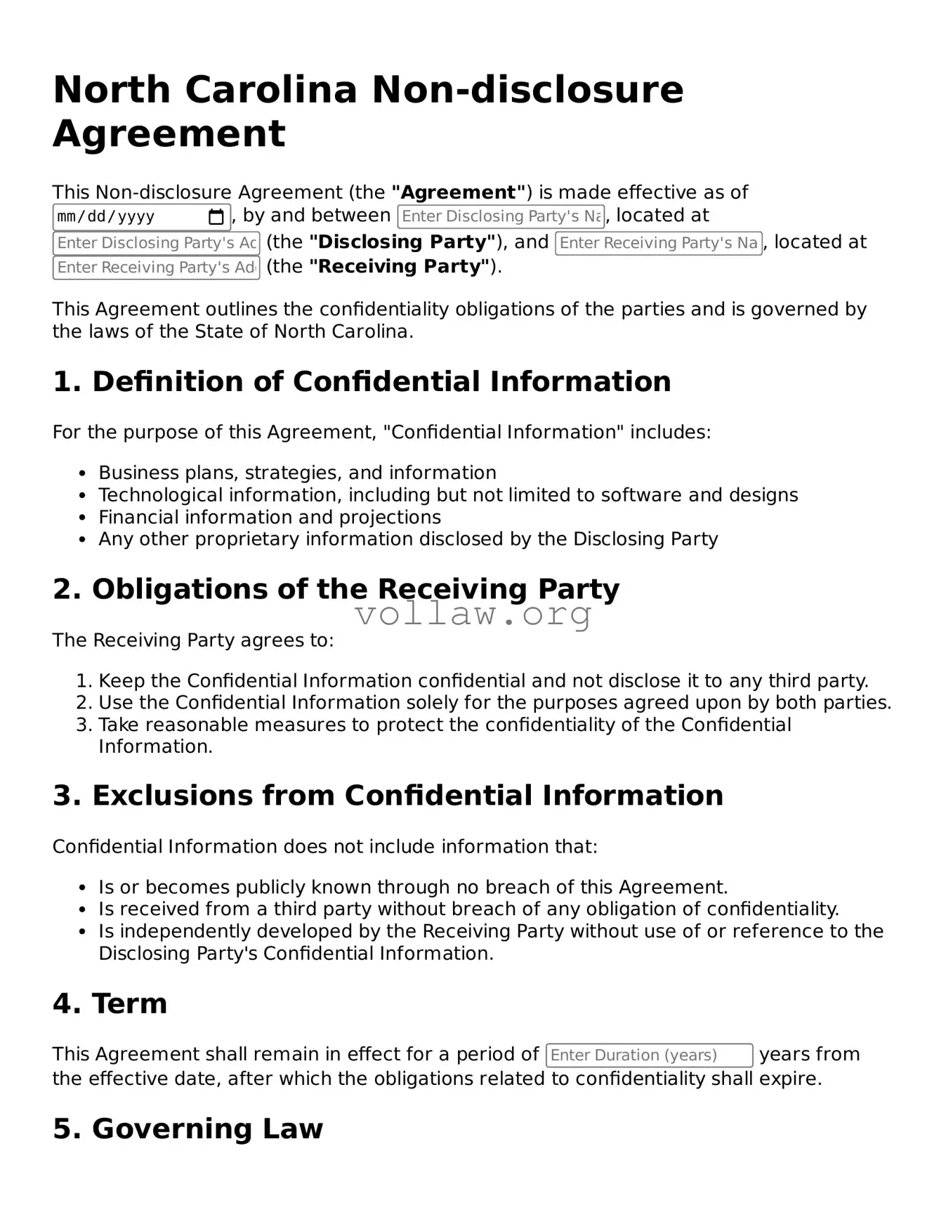 Attorney-Verified  Non-disclosure Agreement Form for North Carolina
