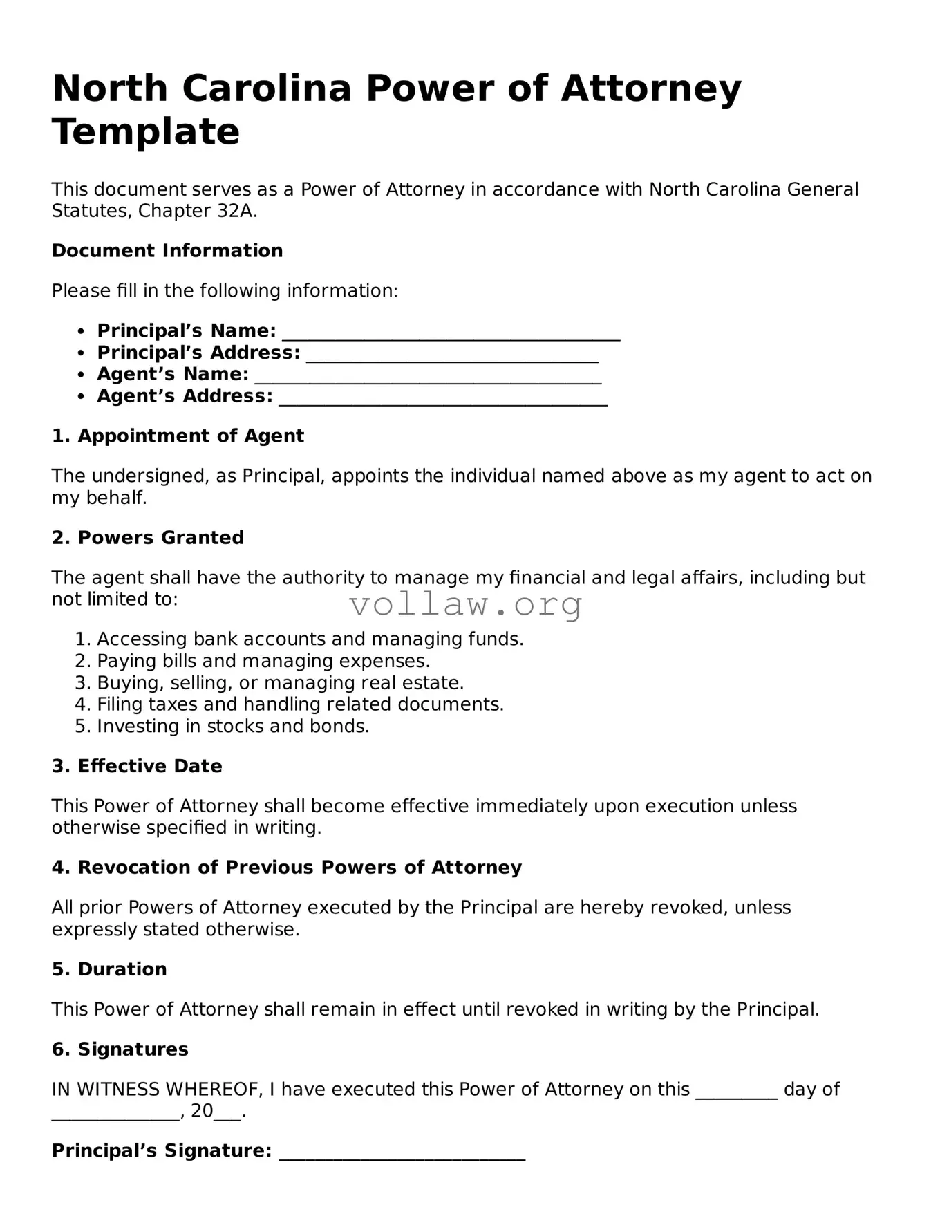 Attorney-Verified  Power of Attorney Form for North Carolina