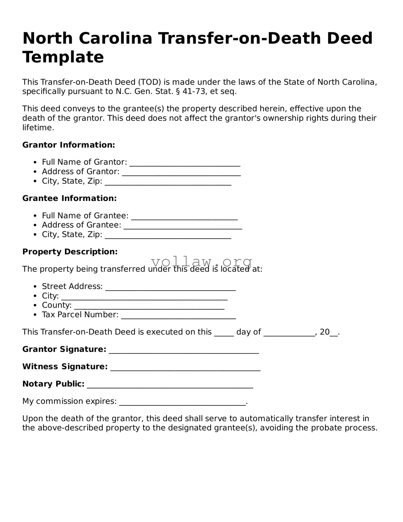 Attorney-Verified  Transfer-on-Death Deed Form for North Carolina