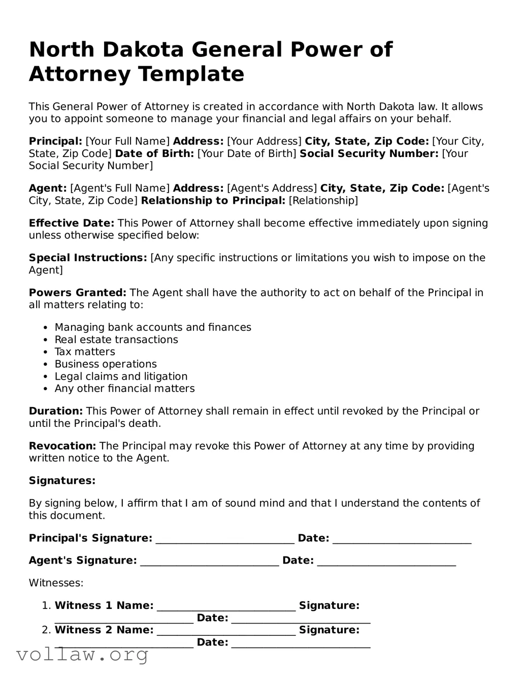 Attorney-Verified  General Power of Attorney Form for North Dakota