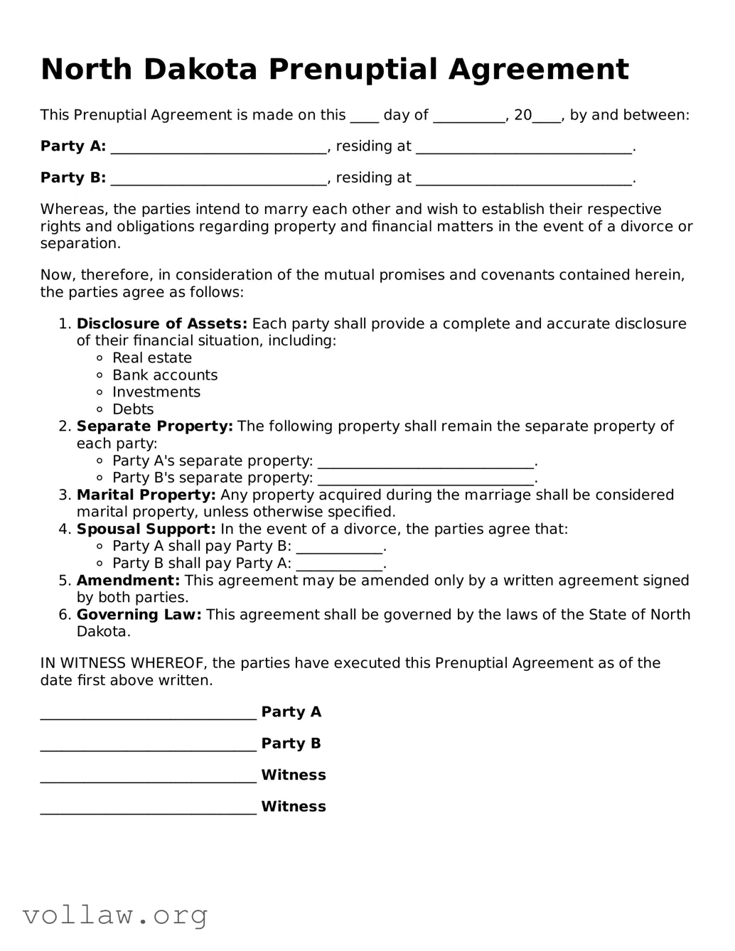 Attorney-Verified  Prenuptial Agreement Form for North Dakota