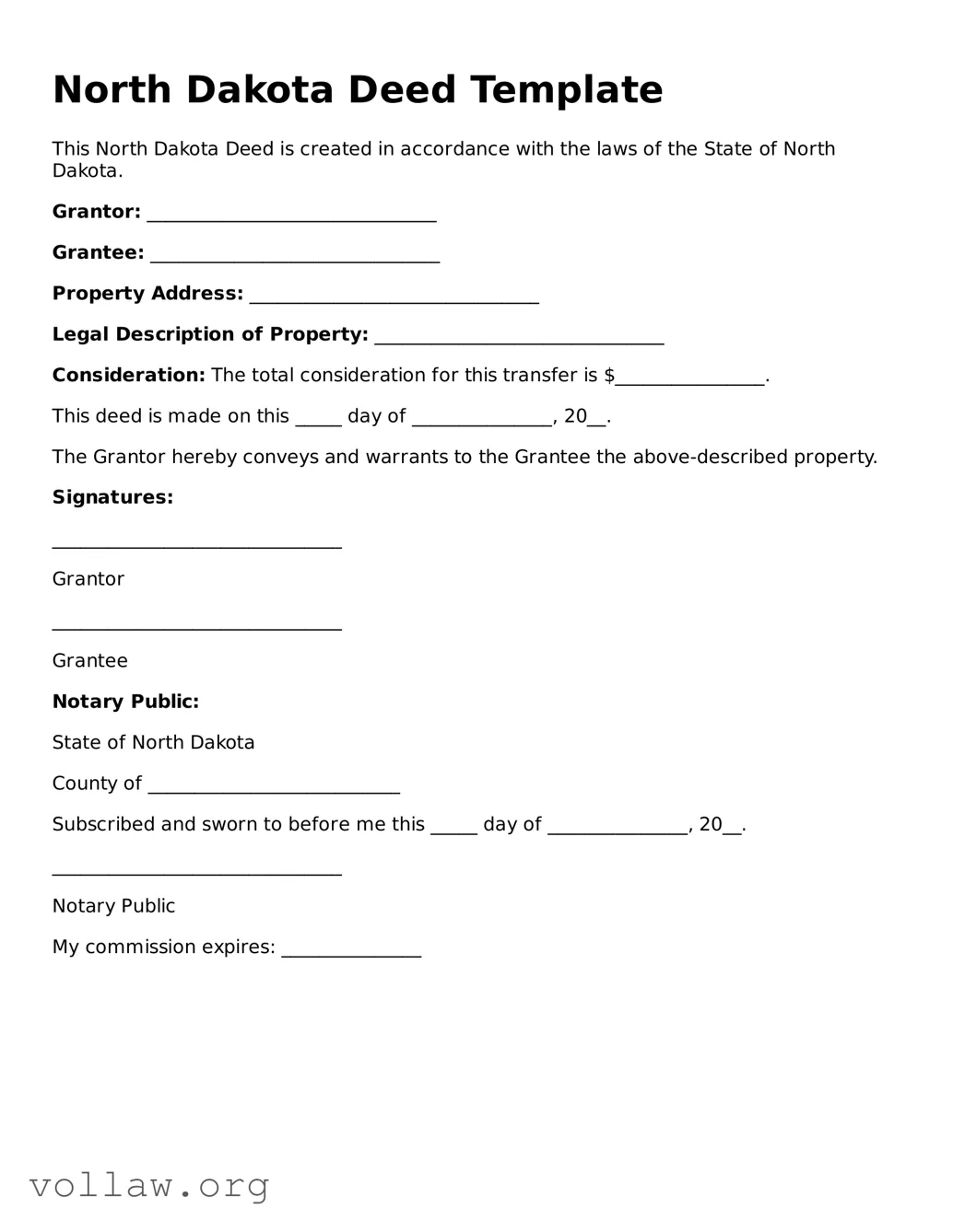 Attorney-Verified  Deed Form for North Dakota
