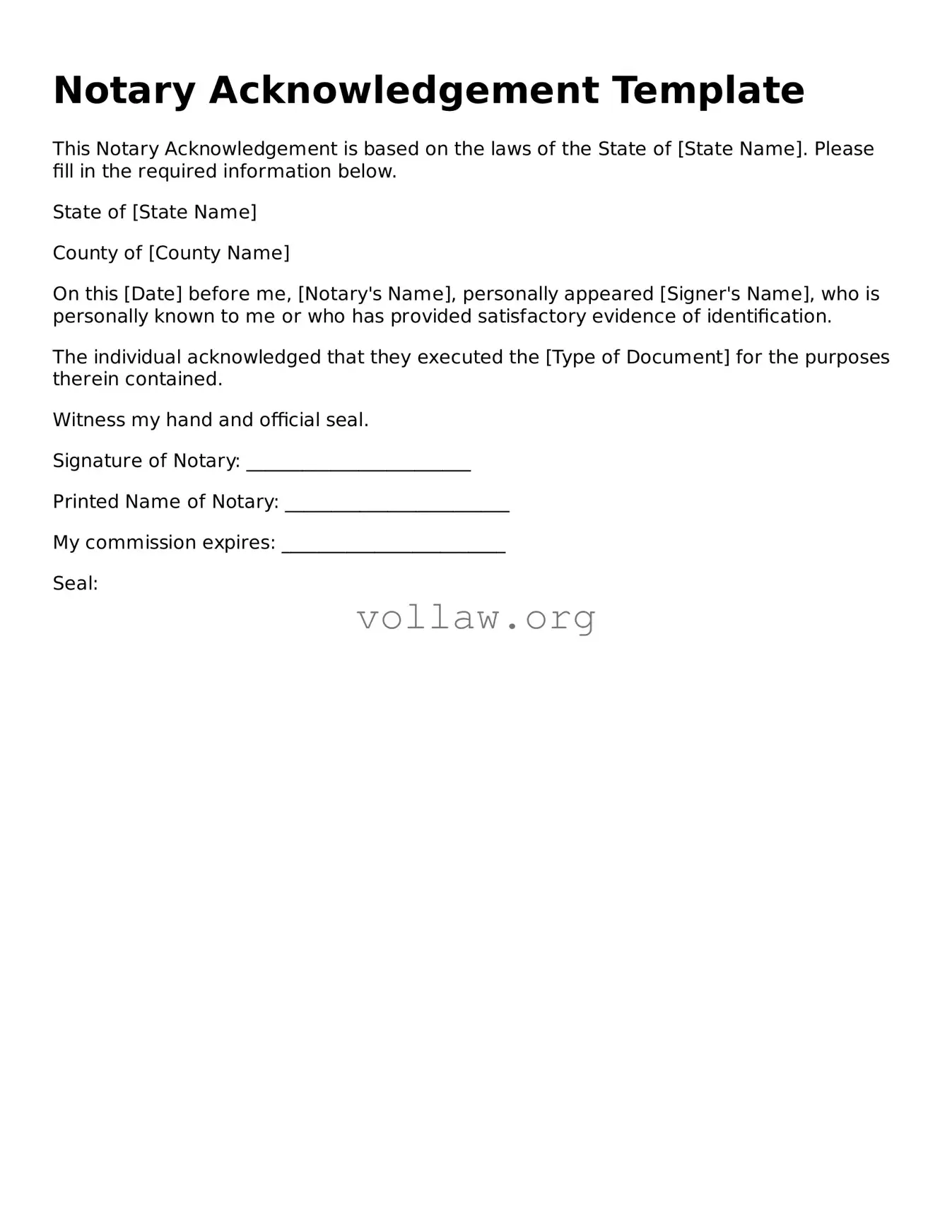 Free Notary Acknowledgement Form