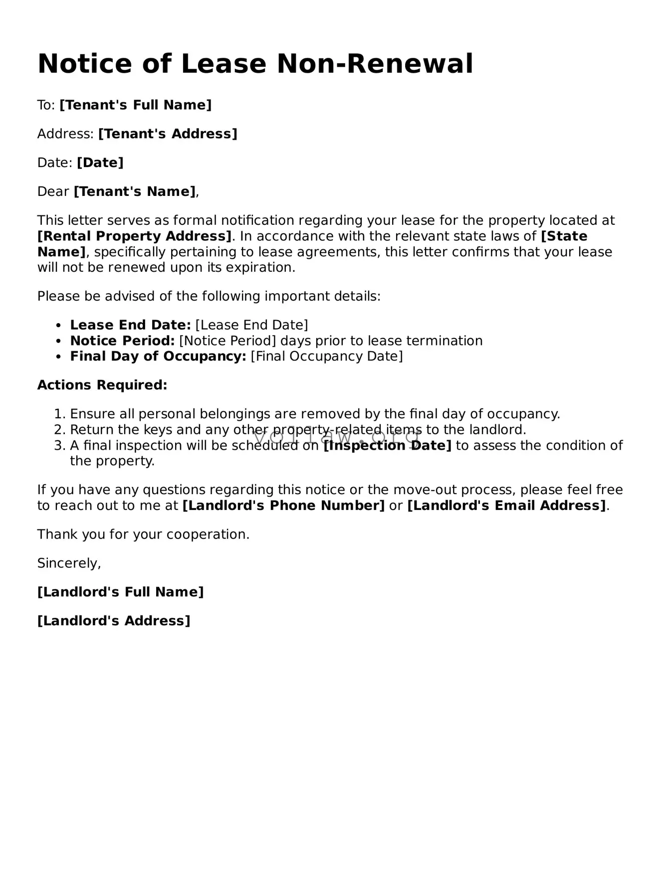 Free Notice of Lease Non-Renewal Form