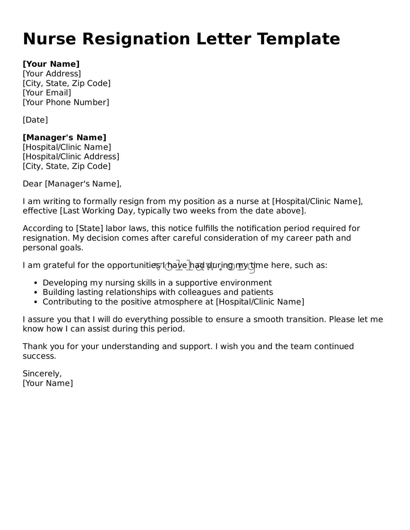 Free Nurse Resignation Letter Form