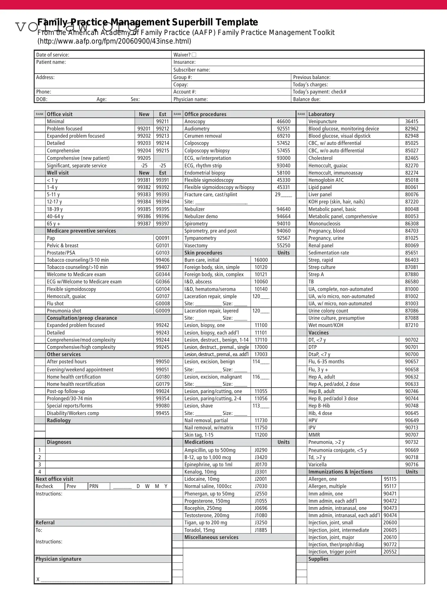 Family Practice Superbill Template