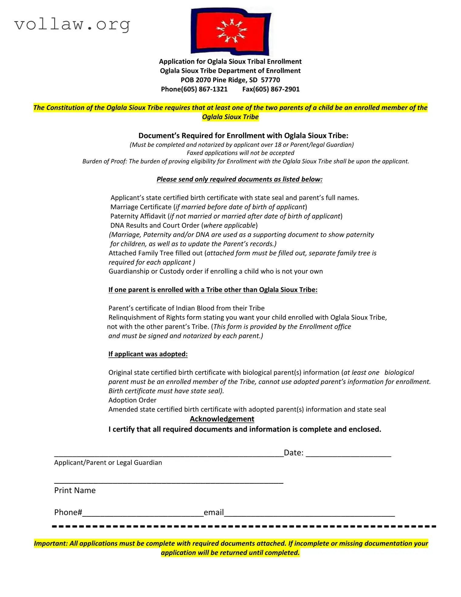 Enrollment Oglala Sioux Tribe Template