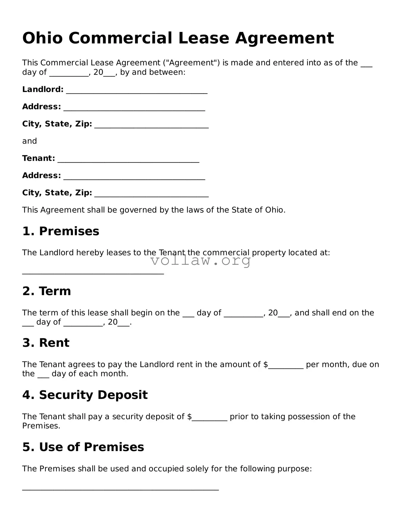 Attorney-Verified  Commercial Lease Agreement Form for Ohio