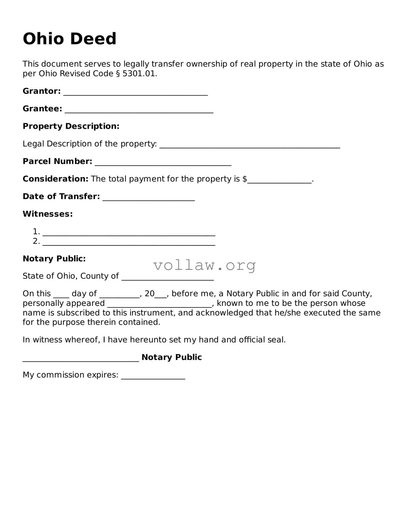 Attorney-Verified  Deed Form for Ohio