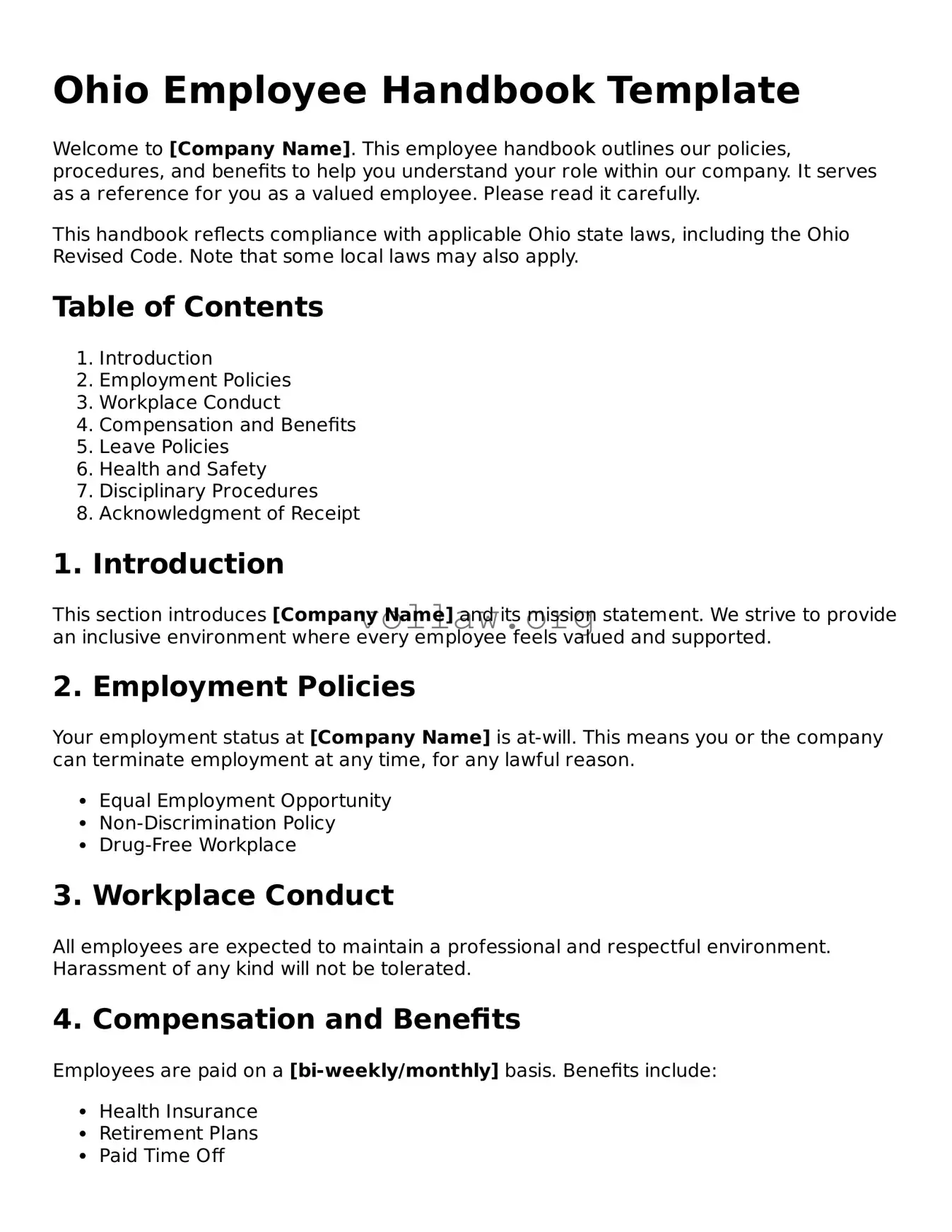 Attorney-Verified  Employee Handbook Form for Ohio