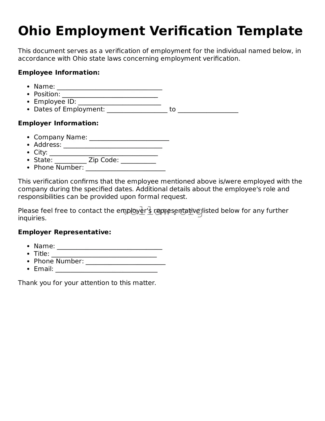 Attorney-Verified  Employment Verification Form for Ohio