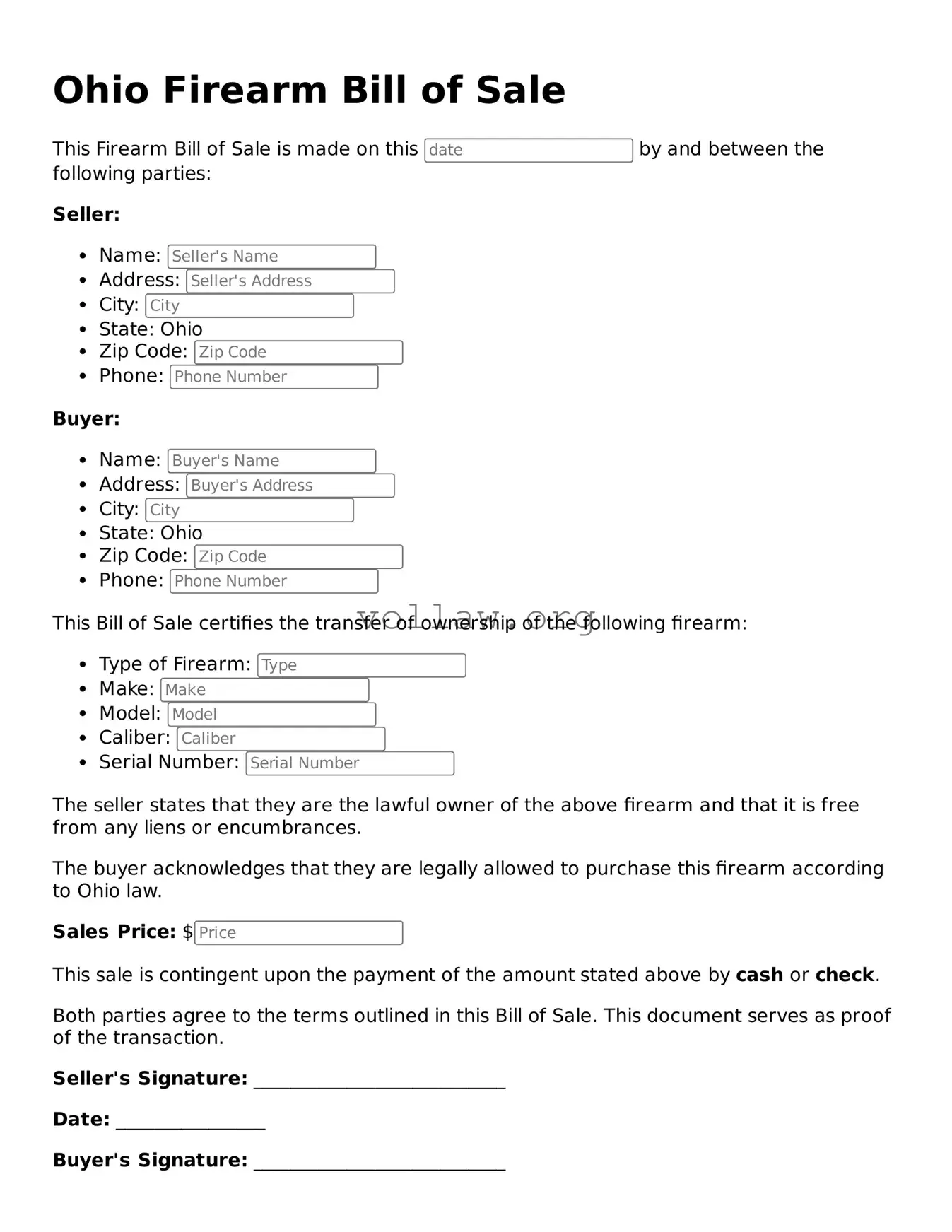 Attorney-Verified  Firearm Bill of Sale Form for Ohio