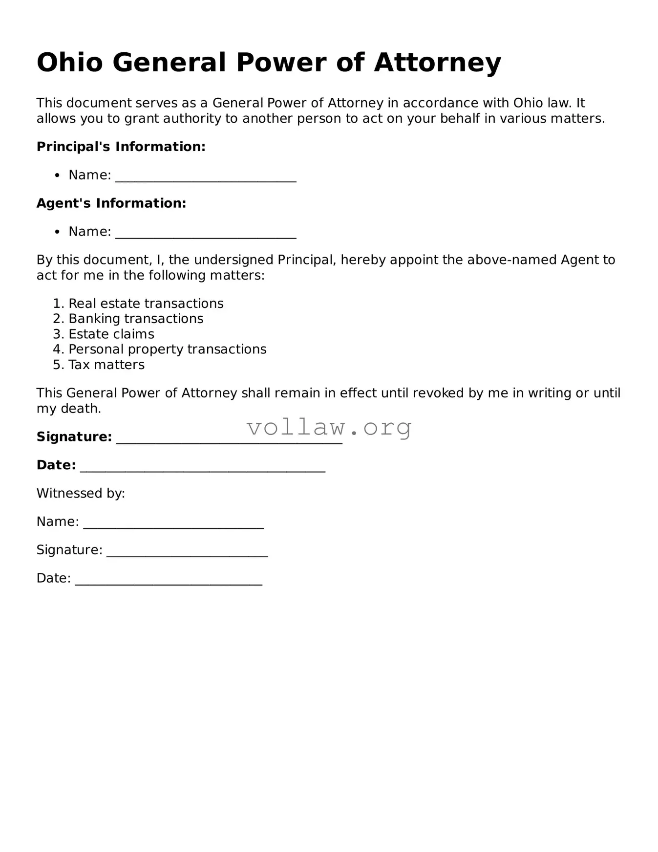Attorney-Verified  General Power of Attorney Form for Ohio
