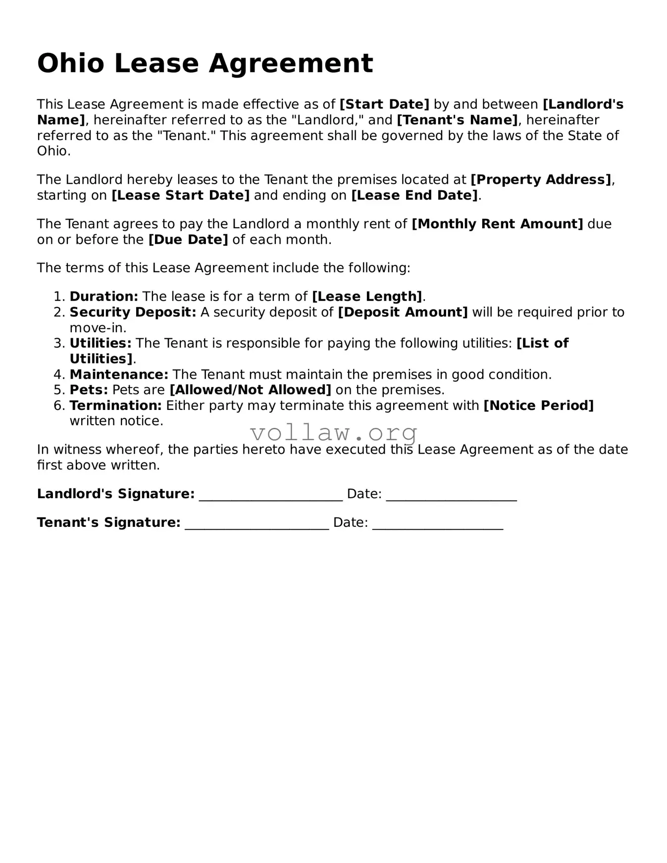 Attorney-Verified  Lease Agreement Form for Ohio