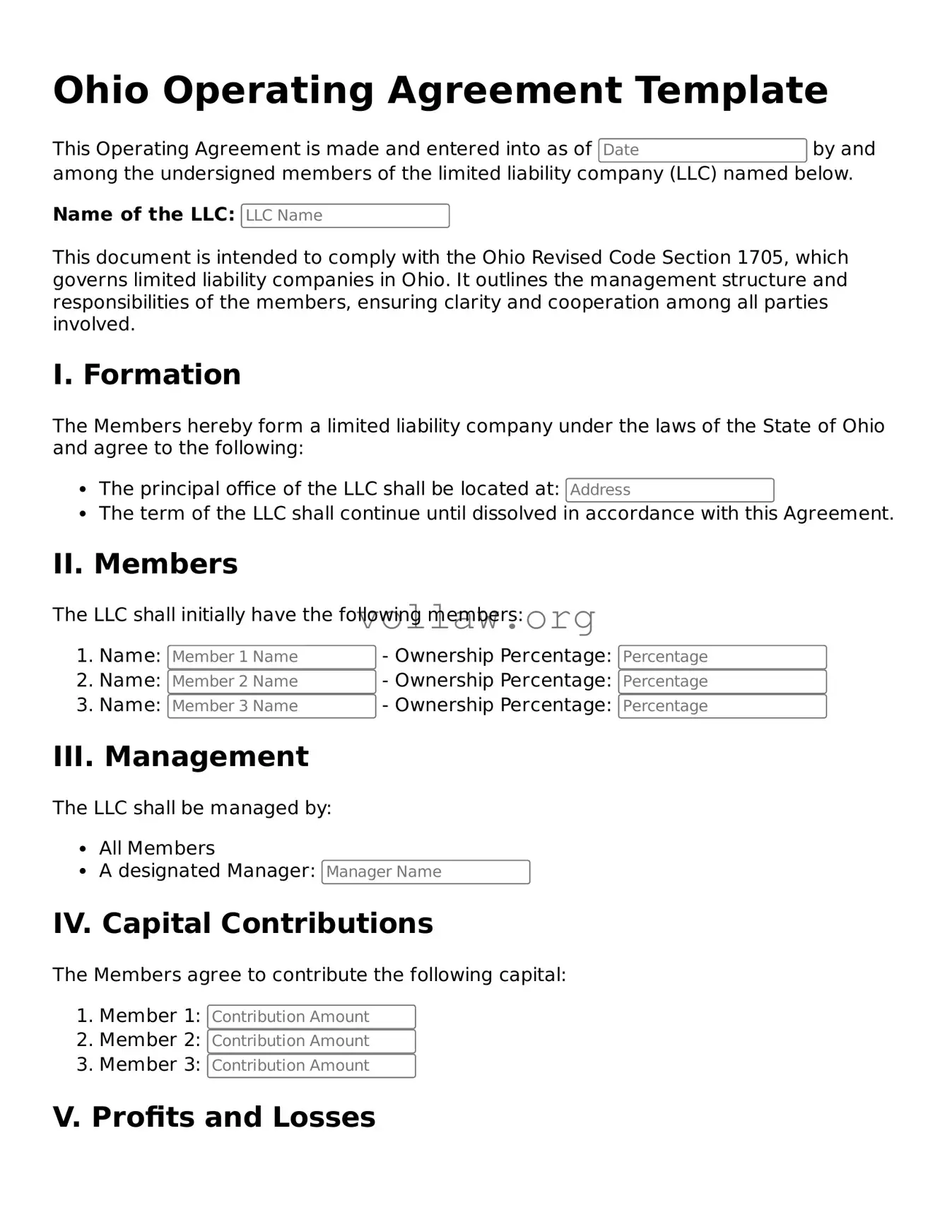 Attorney-Verified  Operating Agreement Form for Ohio