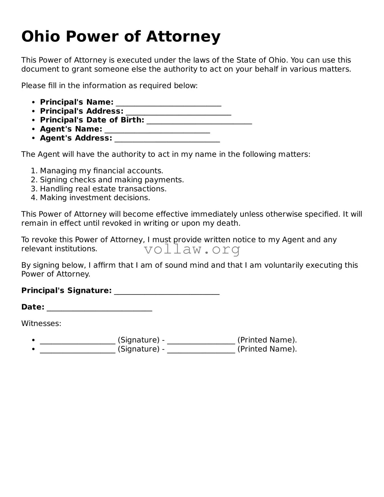 Attorney-Verified  Power of Attorney Form for Ohio