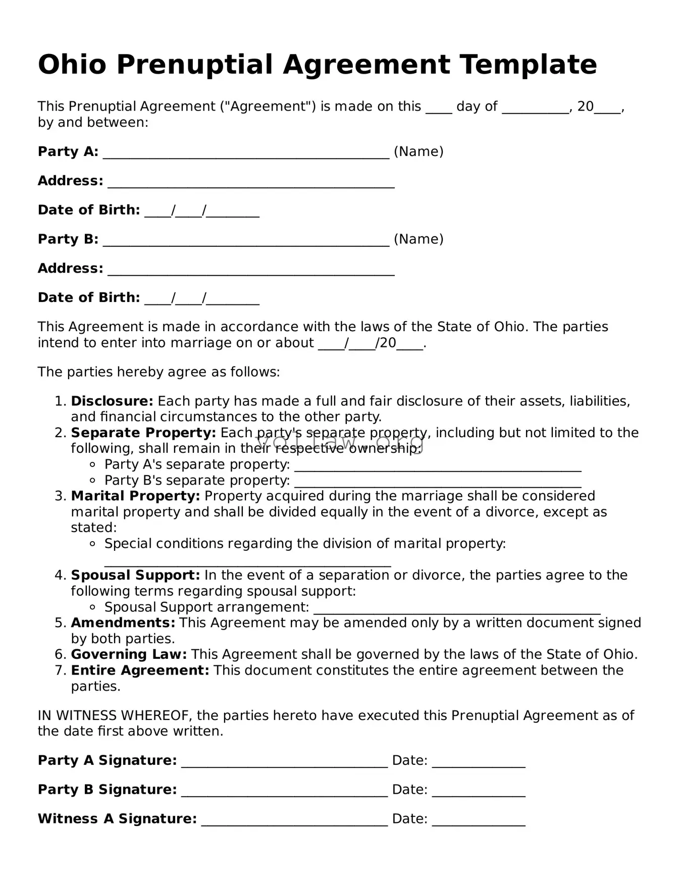 Attorney-Verified  Prenuptial Agreement Form for Ohio