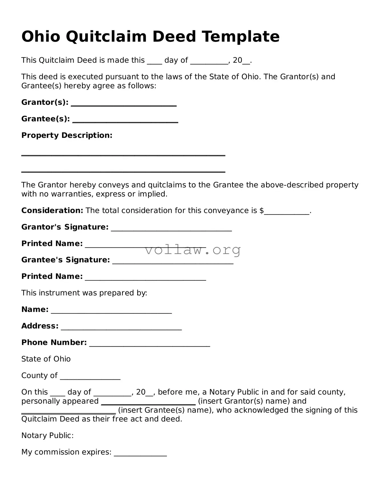 Attorney-Verified  Quitclaim Deed Form for Ohio