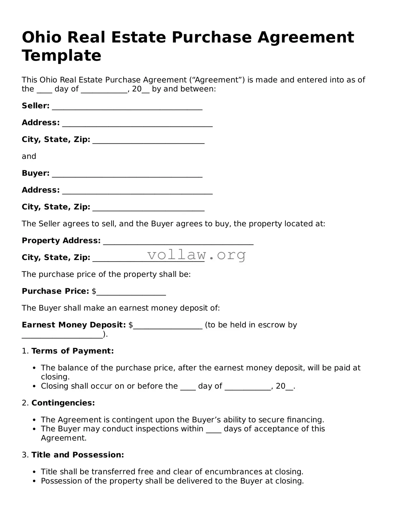 Attorney-Verified  Real Estate Purchase Agreement Form for Ohio