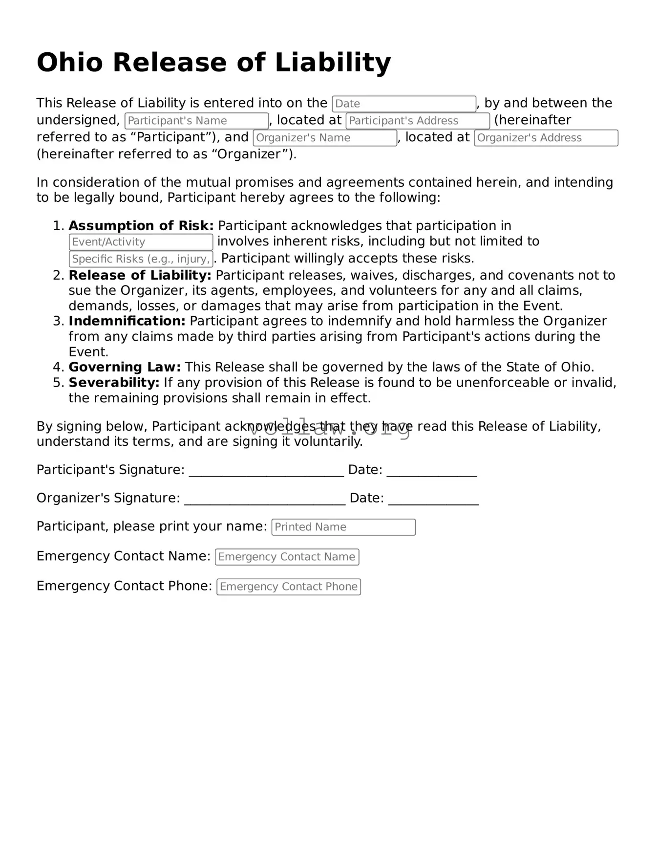 Attorney-Verified  Release of Liability Form for Ohio