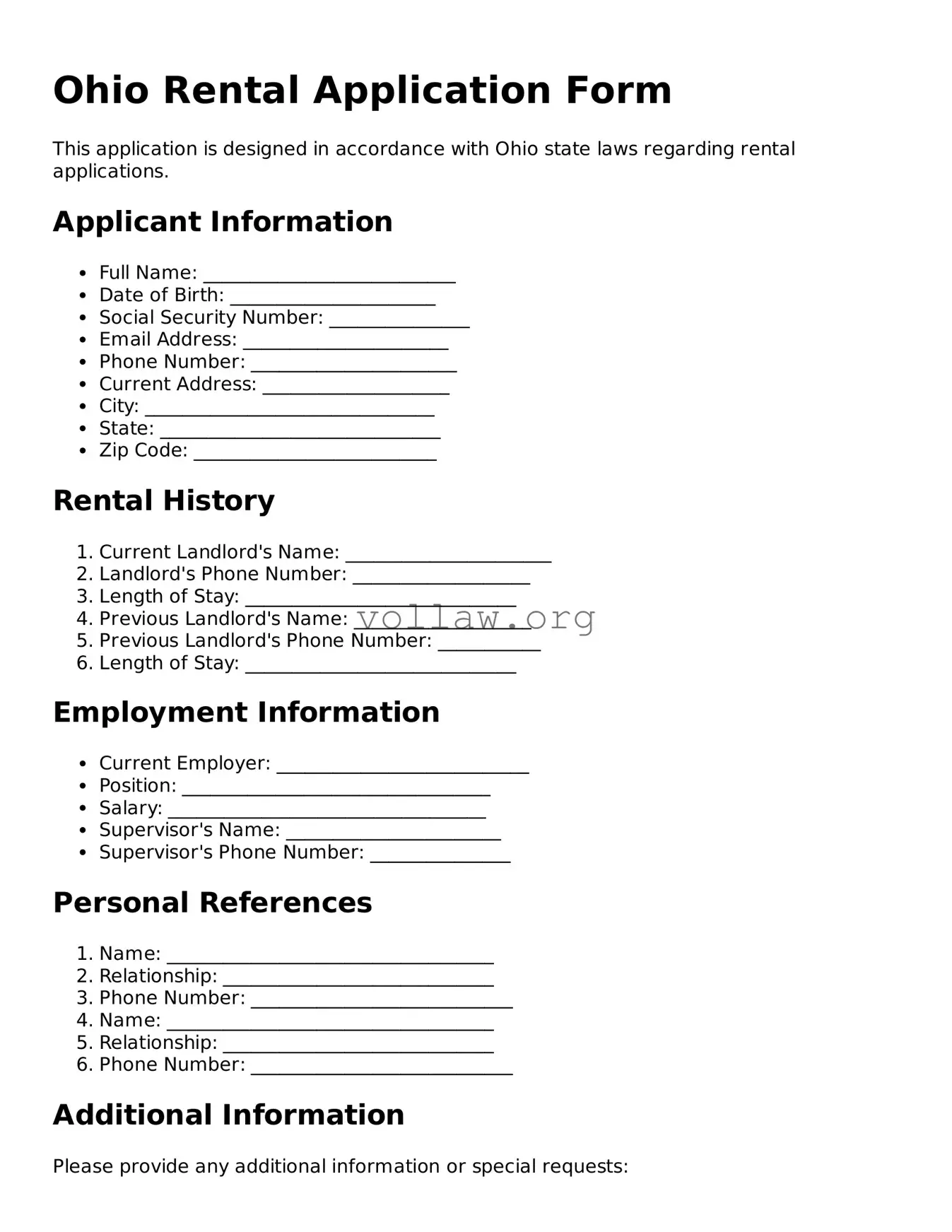 Attorney-Verified  Rental Application Form for Ohio