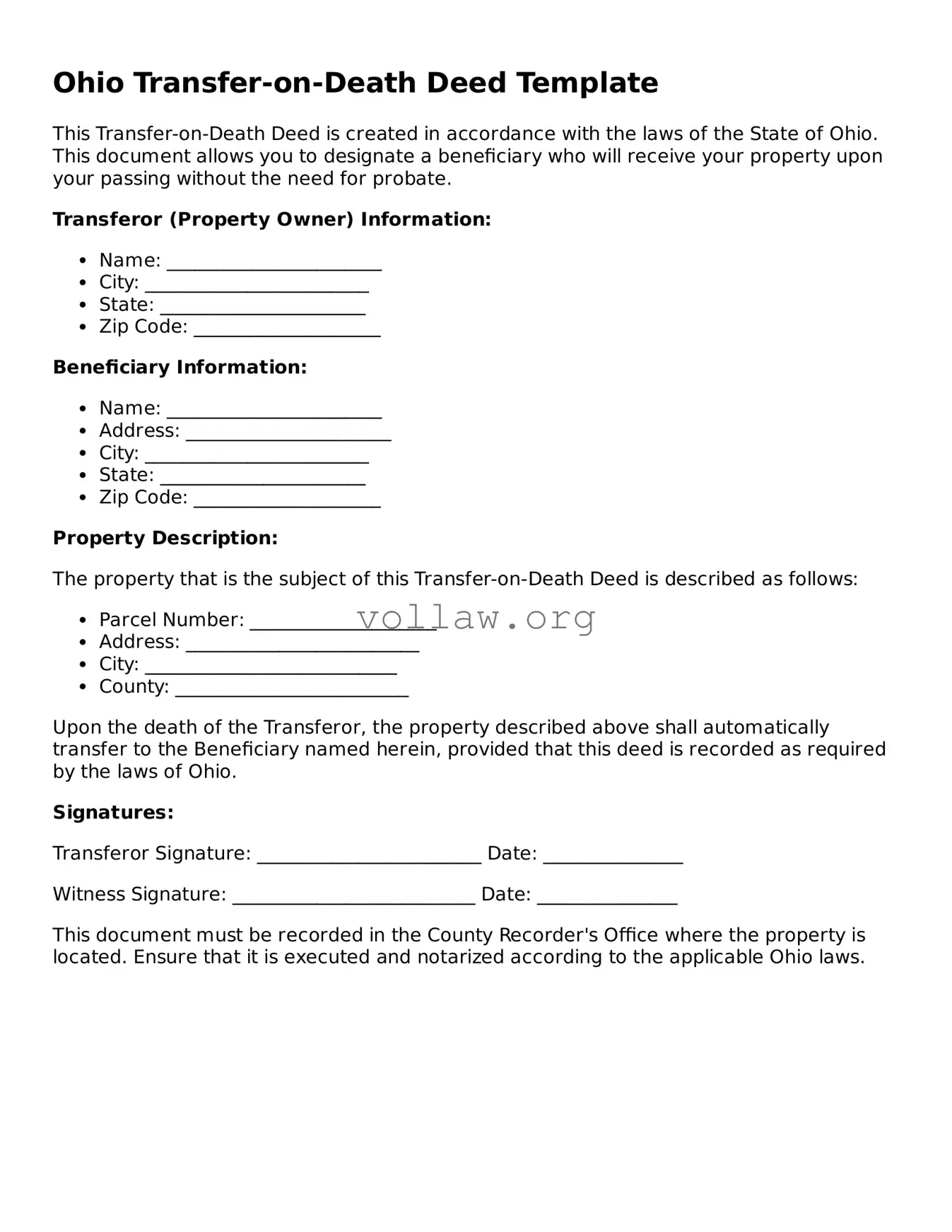Attorney-Verified  Transfer-on-Death Deed Form for Ohio