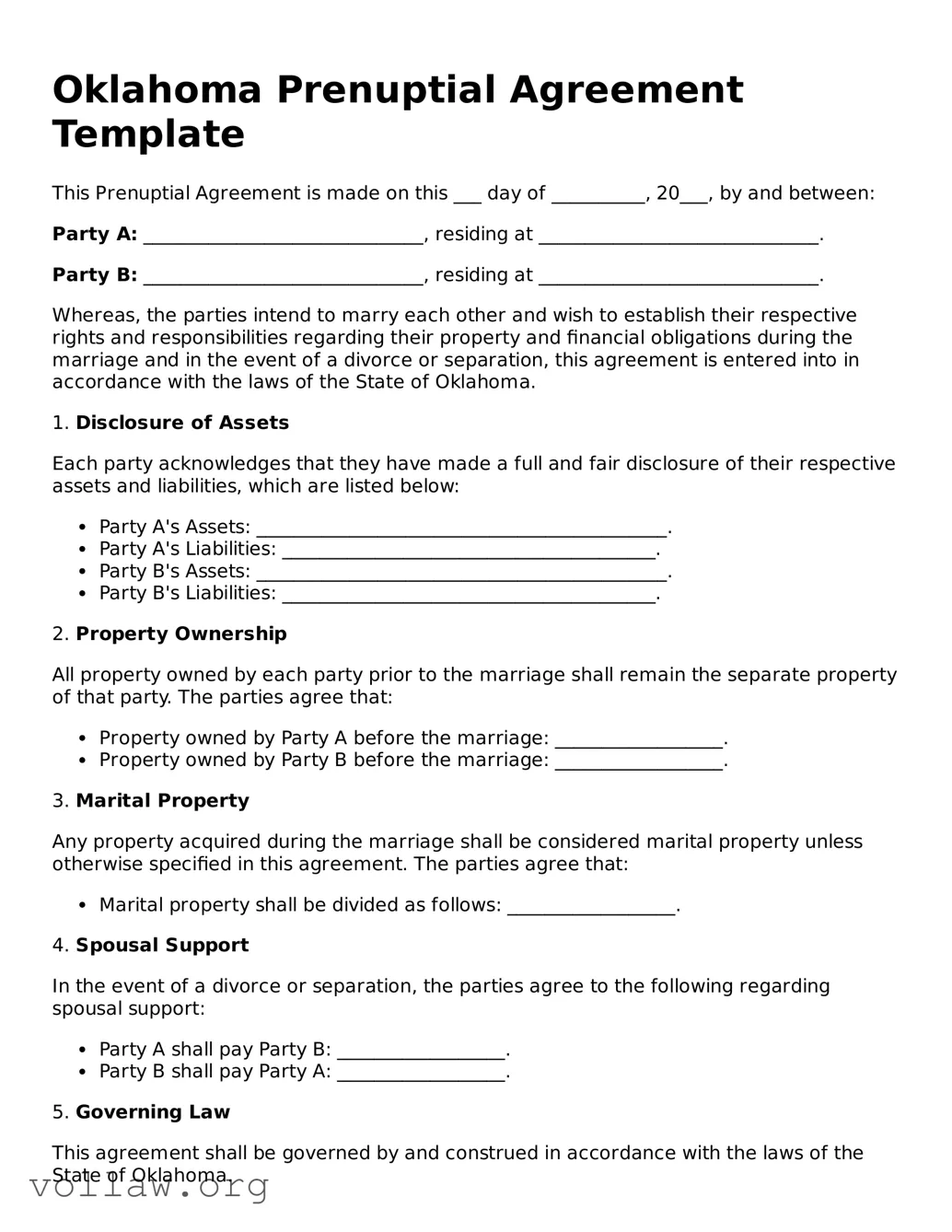 Attorney-Verified  Prenuptial Agreement Form for Oklahoma
