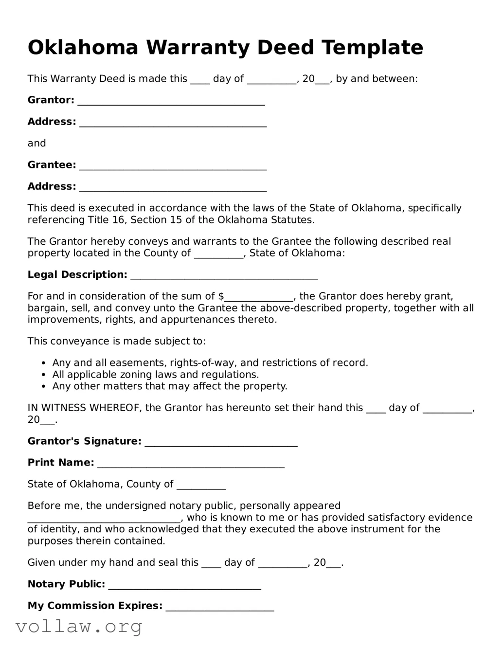 Attorney-Verified  Deed Form for Oklahoma