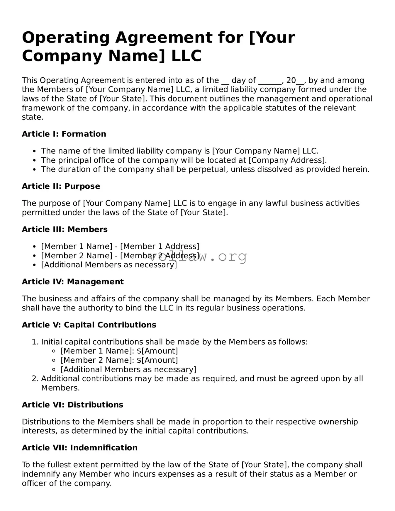 Free Operating Agreement Form