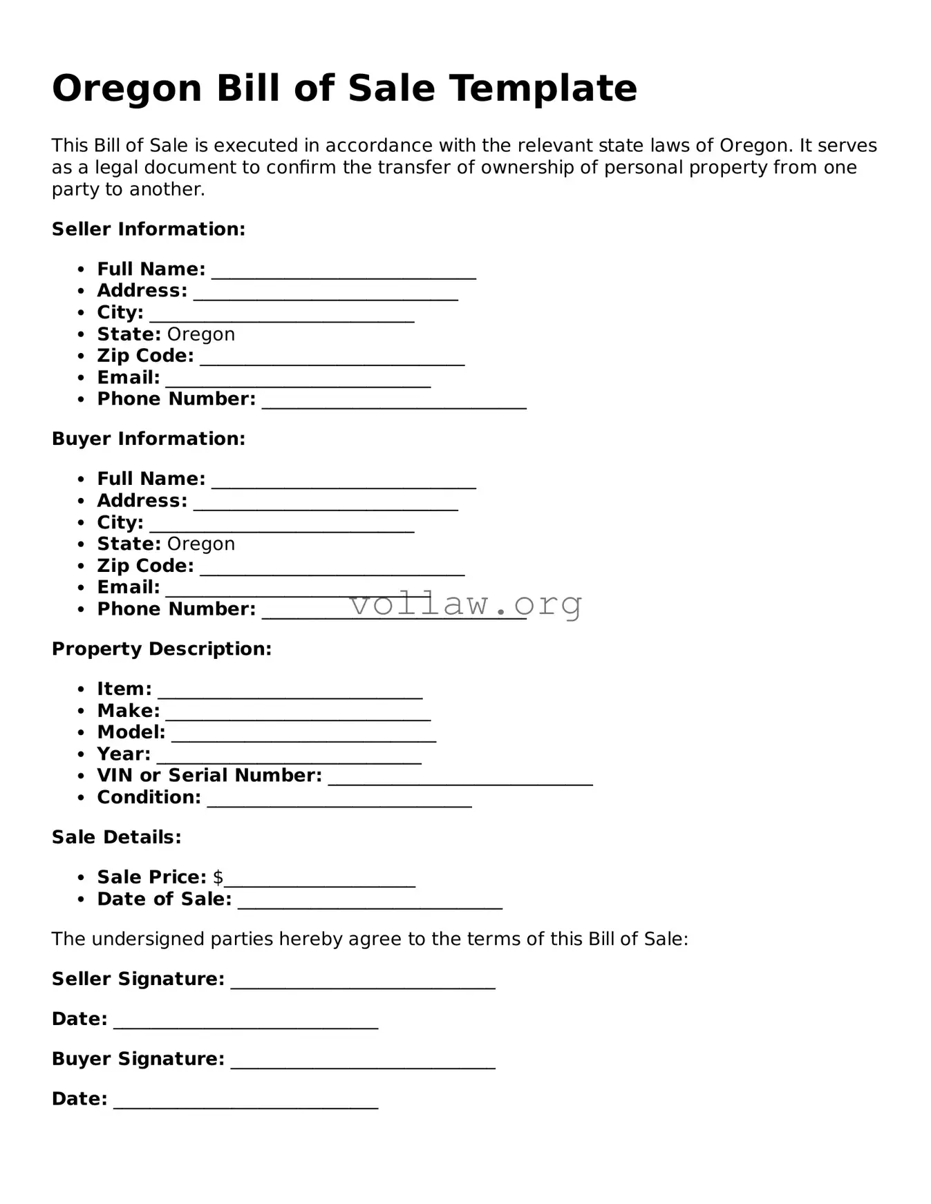 Attorney-Verified  Bill of Sale Form for Oregon