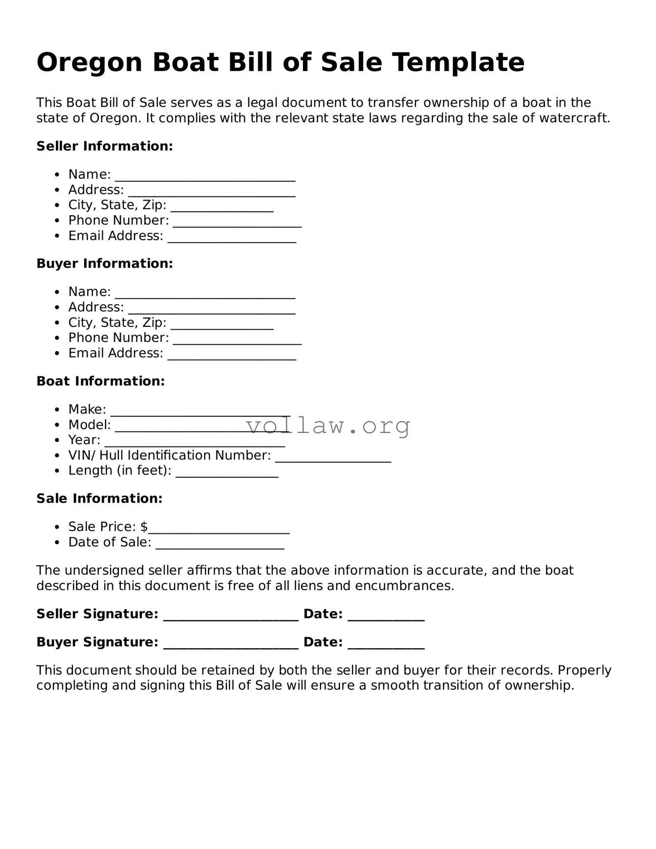 Attorney-Verified  Boat Bill of Sale Form for Oregon